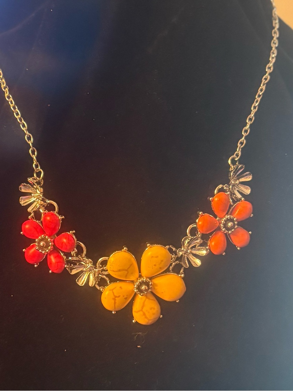 Colorful Floral Statement Necklace in Yellow and Orange